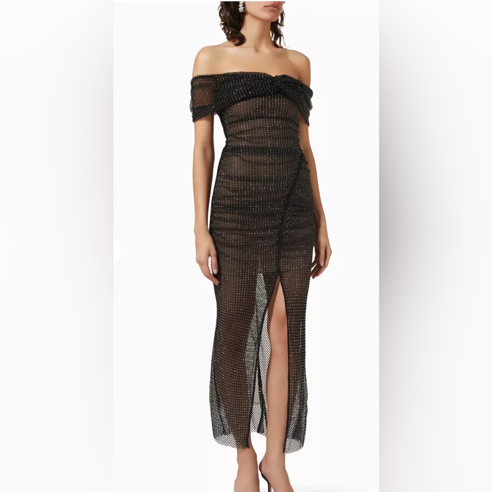 Self Portrait Crystal Embellished Midi Fishnet Dress